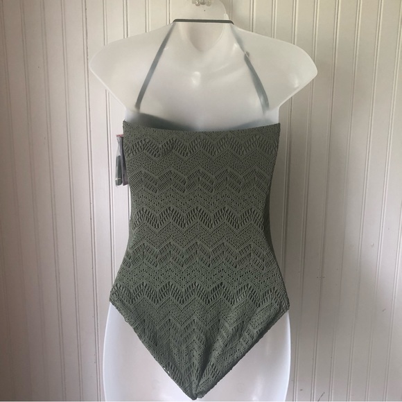 VINCE CAMUTO Retail $134 Crochet Bandeau One-Piece Swim Safari Green Size 6 - Picture 5 of 6